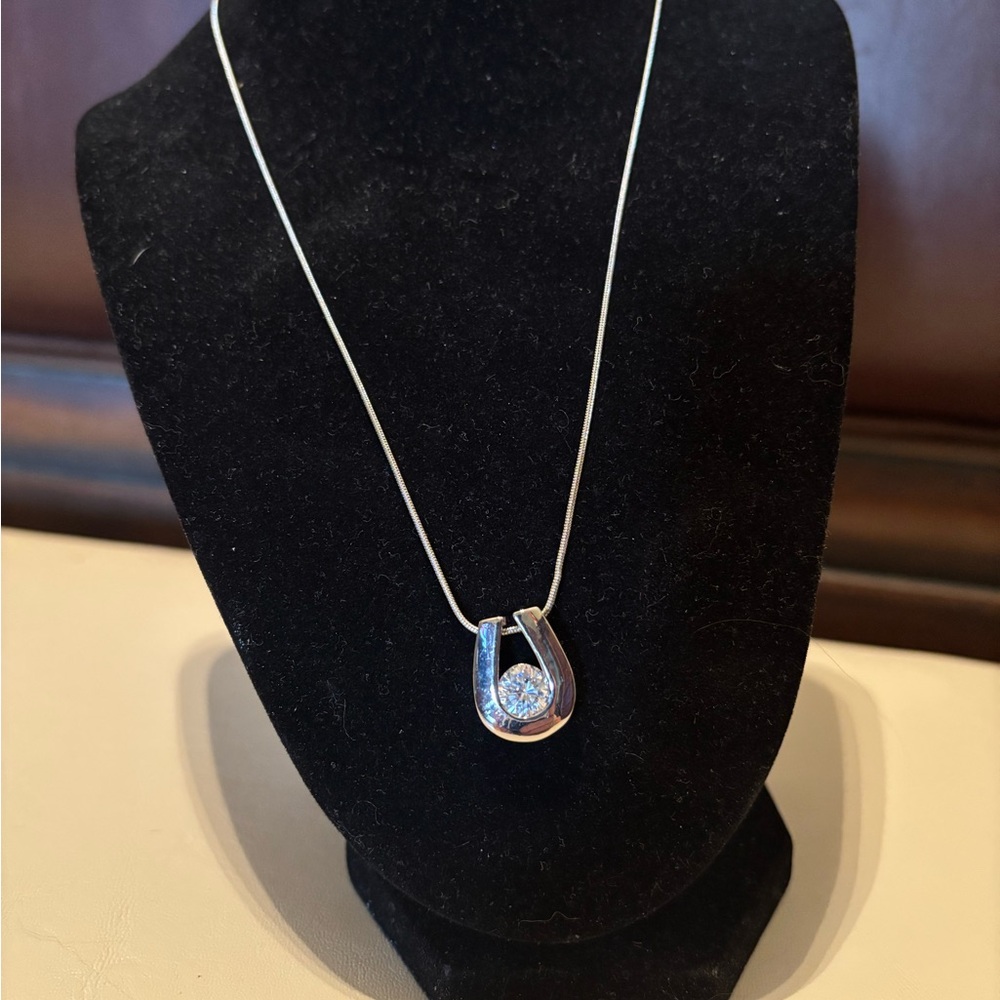 Silver Crystal Horseshoe Pendant Necklace